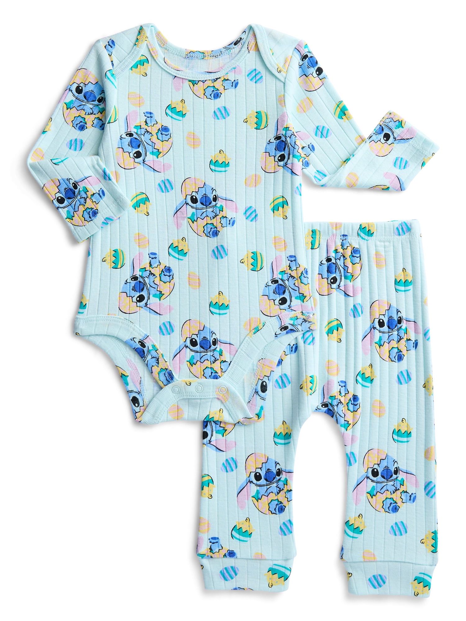 Disney Stitch Unisex Baby Easter Long Sleeve Bodysuit with Matching Joggers, 2-Piece Set, Sizes Newborn-12M