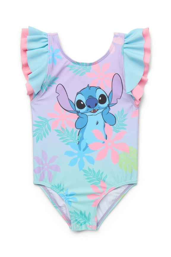 Disney Stitch Baby Girls Ruffle One Piece Swimsuit, Sizes 12M-24M