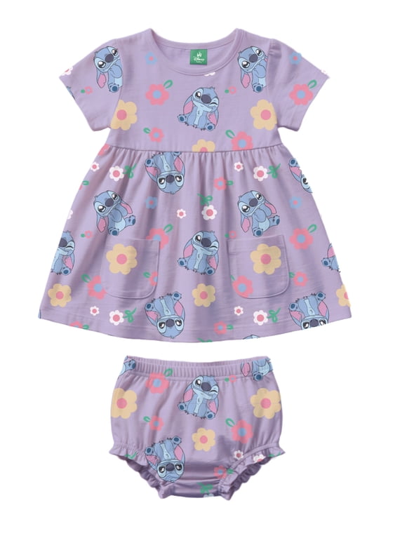 Stitch Baby Girl Viscose French Terry Dress and Panty Set, Sizes 0-24 Months