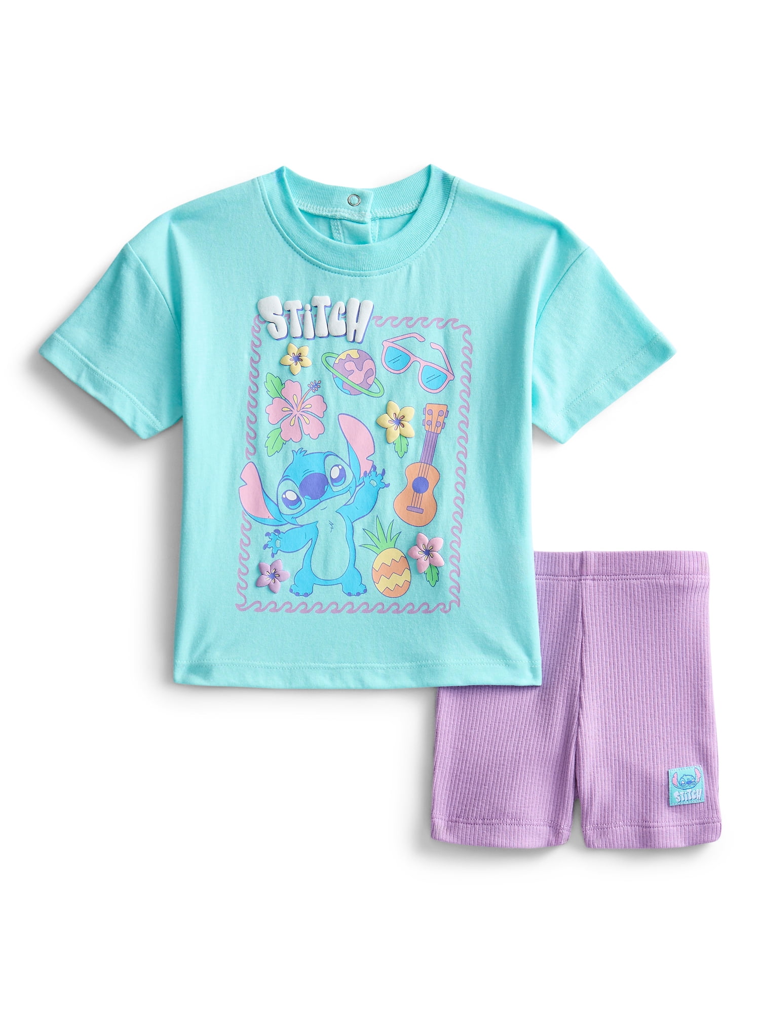 g'morning Handwritten stitch Tee Mサイズ Stitch Baby Girls Graphic Tee and Bike Shorts Set, 2-Piece, Sizes