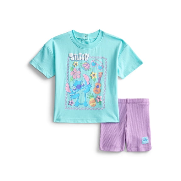 Stitch Baby Girls Graphic Tee and Bike Shorts Set, 2-Piece, Sizes 0/3M-6/9M
