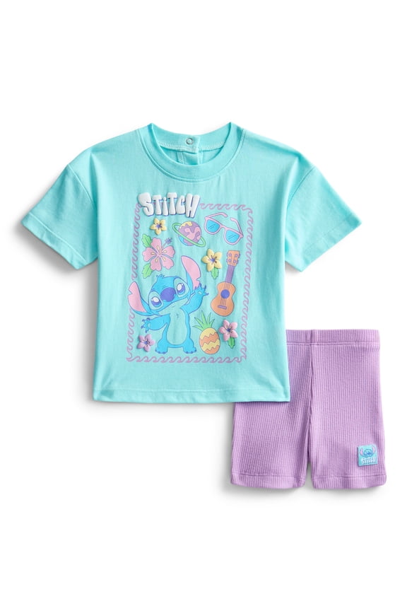 Stitch Baby Girls Graphic Tee and Bike Shorts Set, 2-Piece, Sizes 0/3M-6/9M