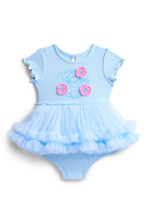 Stitch Baby Girls Graphic Tutu Dress Bodysuit with Short Sleeves, Sizes 0/3M-6/9M