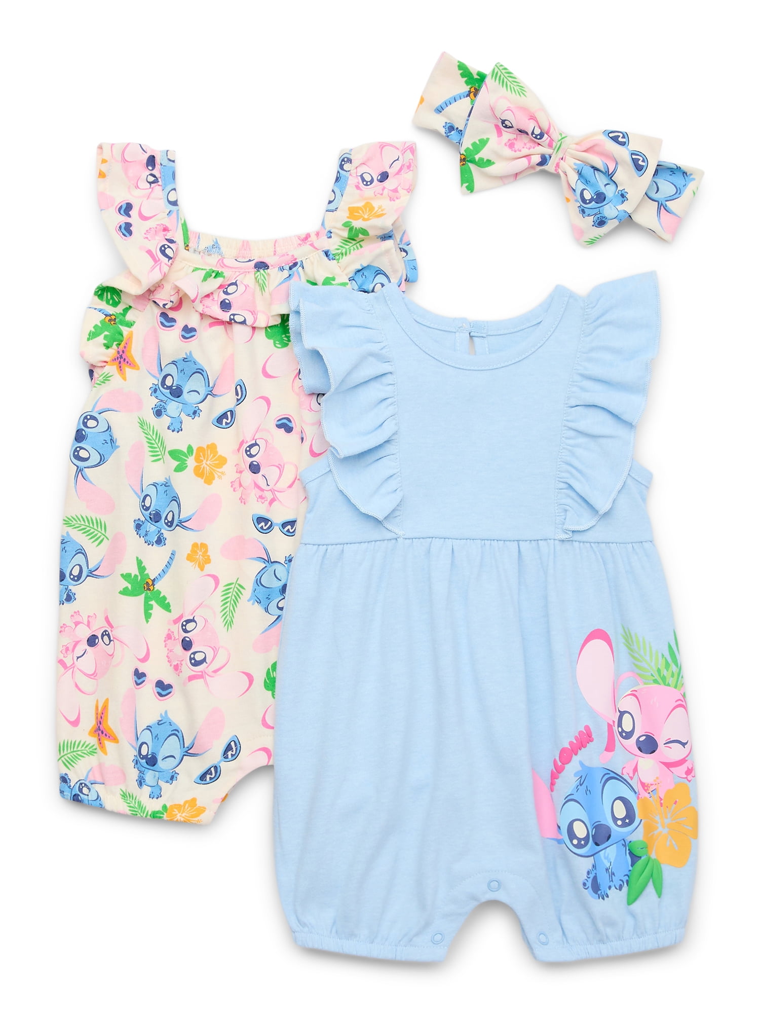 Stitch Baby Girls Romper Set, 2-Pack, Sizes 0-24 Months