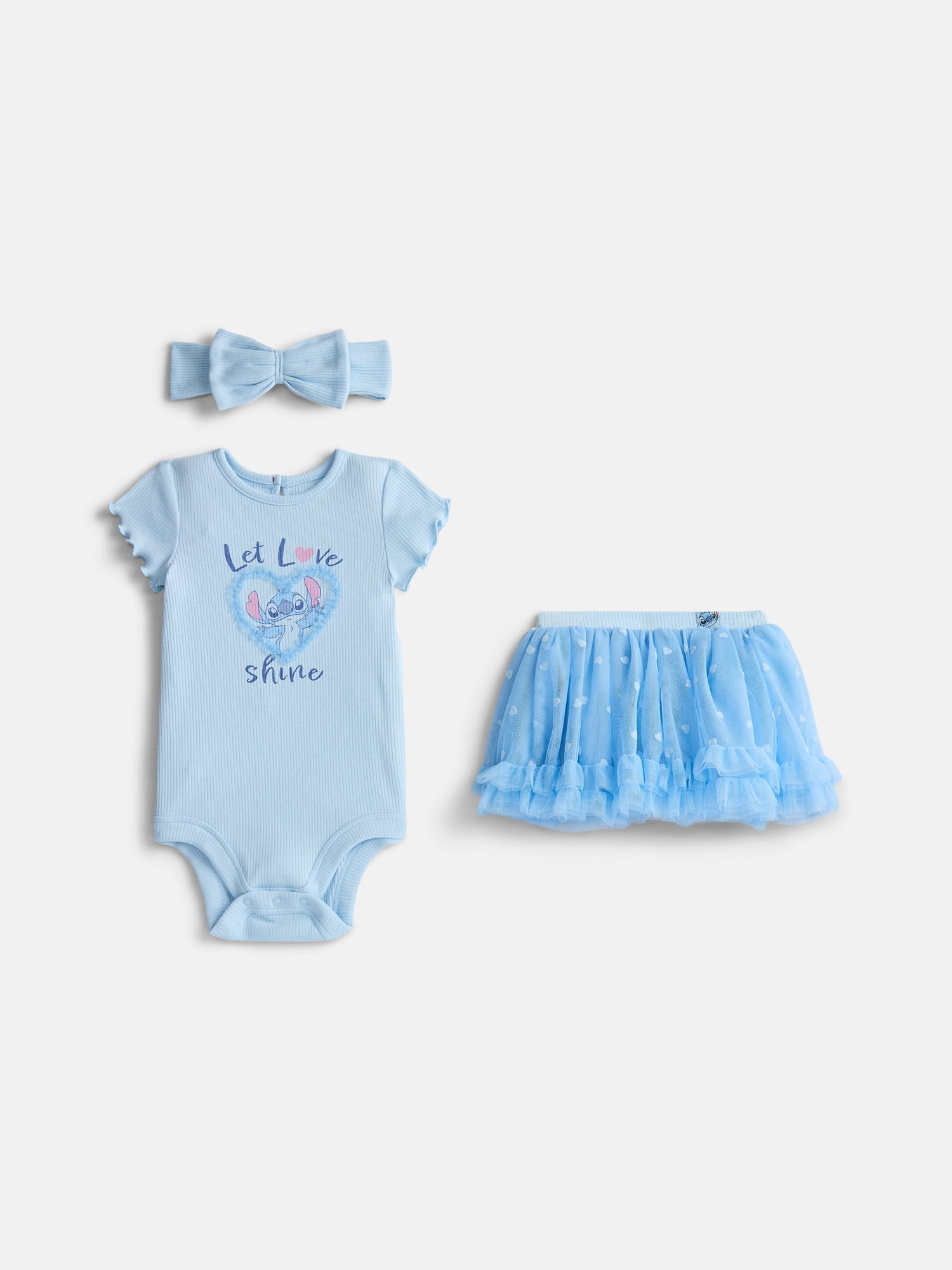 Stitch Baby Girls Bodysuit & Skirt Set with Bow Headband, 3-Piece, 0/3M-24M