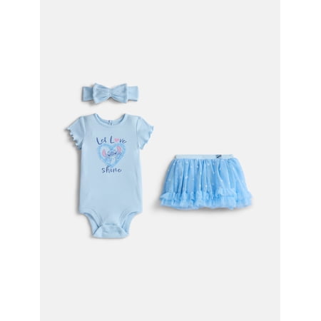 Strawberry Shortcake Stitch Baby Girls Bodysuit & Skirt Set with Bow Headband, 3-Piece, 0/3M-24M