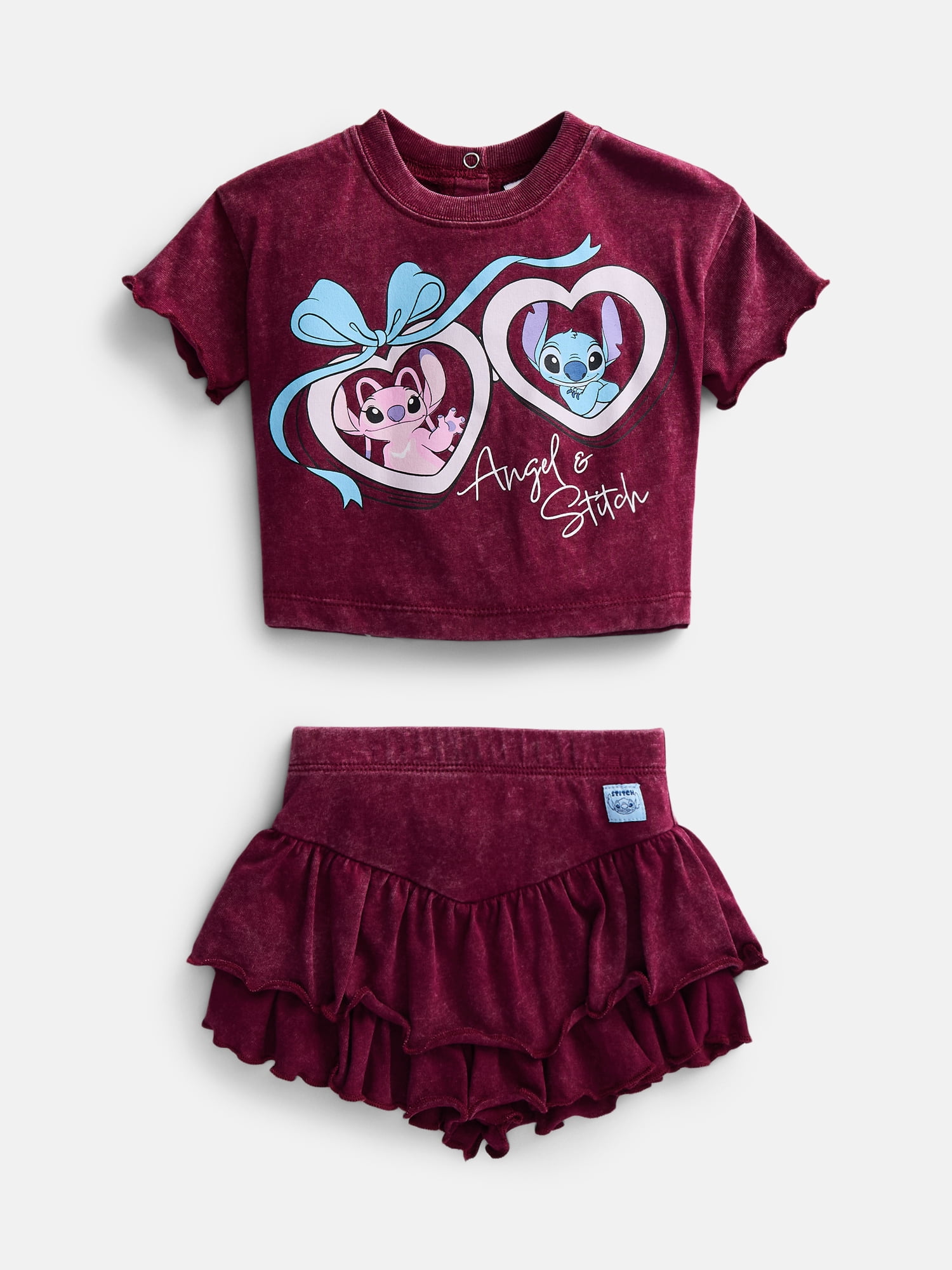Disney Stitch Baby Girls Mineral Wash Graphic Tee and Skort Set, 2-Piece, Sizes 0/3M-6/9M