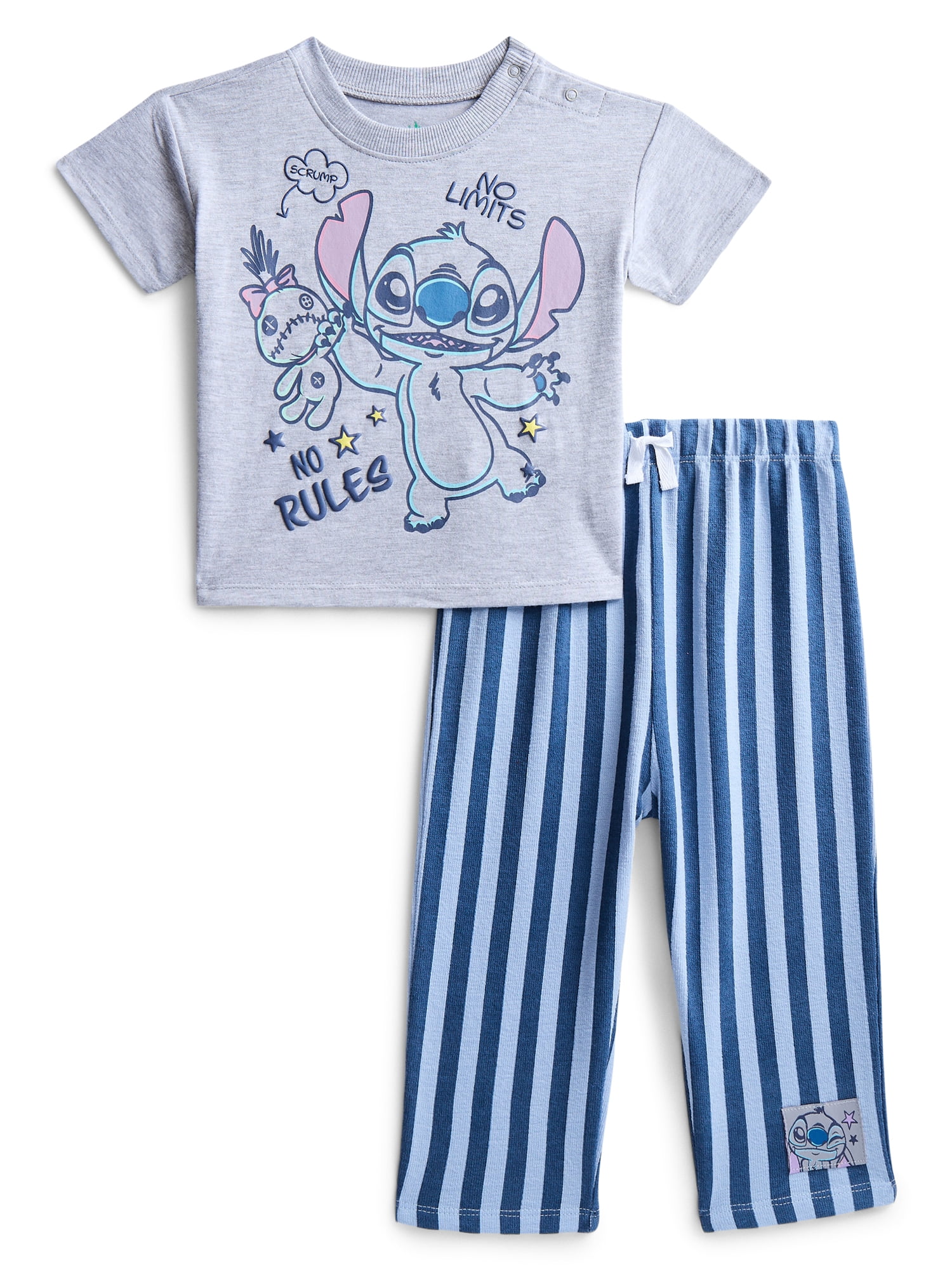 Stitch Baby Boys Short Sleeve Graphic Tee and Stripe Pants Set, 2-Piece, Sizes 0/3M-24M