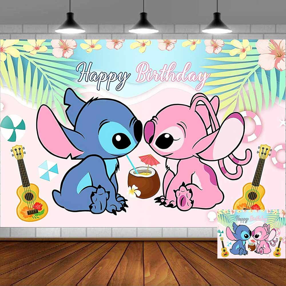 Stitch Backdrop Banner Party Supplies Poster Movie Theme Background for Photography Kids Birthday Decorations