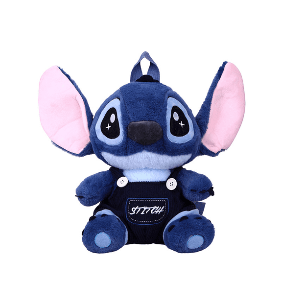 Stitch Plush Backpack, Cute Overalls Stitch Stuffed Animal Backpack, Soft Cartoon Character Mini Backpack for Travel & School Bag