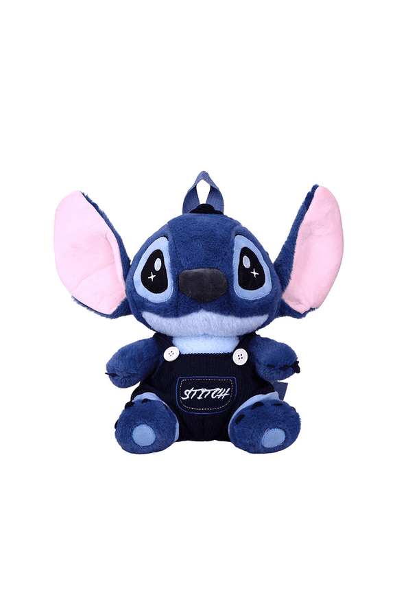 Stitch Plush Backpack, Cute Overalls Stitch Stuffed Animal Backpack, Soft Cartoon Character Mini Backpack for Travel & School Bag