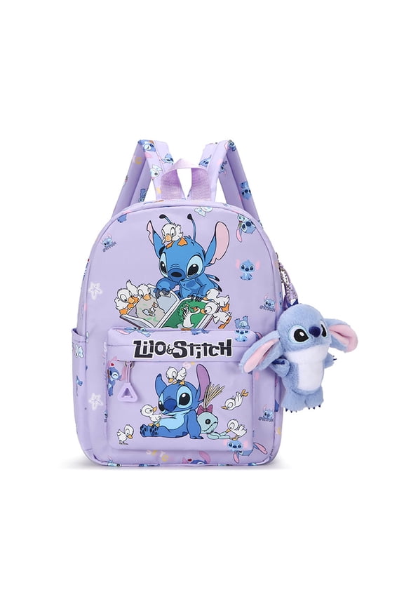 Stitch Backpack,Cute Print Everyday Bag with Plush Pendant,Lightweight Waterproof Travel Bag for Fans