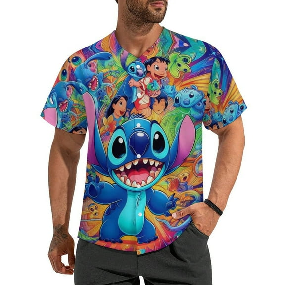 Stitch Baseball Jersey Button Down Personalized T-shirt Sports Fans Print Tee for Women Men 3XL