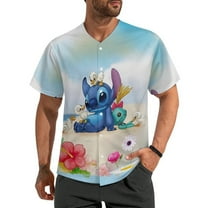Stitch Baseball Jersey Button Down Personalized T-shirt Sports Fans Print Tee for Women Men XS
