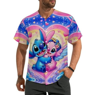 Stitch Baseball Jersey Button Down Personalized T-shirt Sports Fans Print Tee for Women Men XS
