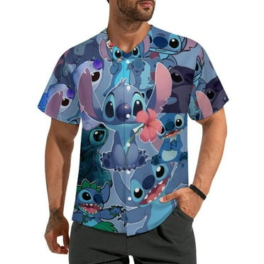 Stitch Baseball Jersey Button Down Personalized T-shirt Sports Fans Print Tee for Women Men XS