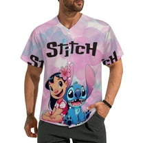 Stitch Baseball Jersey Button Down Personalized T-shirt Sports Fans Print Tee for Women Men XS
