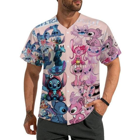 Stitch Baseball Jersey Button Down Personalized T-shirt Sports Fans Print Tee for Women Men XS