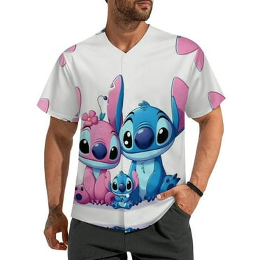 Stitch Baseball Jersey Button Down Personalized T-shirt Sports Fans Print Tee for Women Men XS