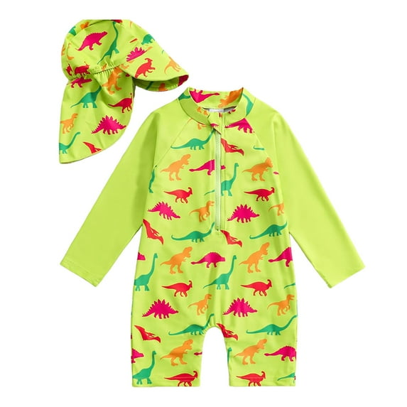 Stitch Bathing Suit Kids Boy Girls One Piece Swimsuit Long Sleeve Zipper Cartoon Swimwear Sunsuit Toddler Bathing Suits with Sun Hat