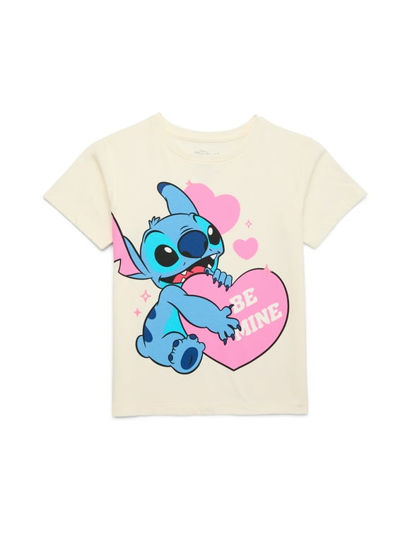Stitch Be Mine Girls Valentine's Day Short Sleeve Graphic Tee, Sizes 4-16