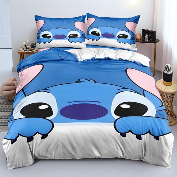 Stitch Bedding Duvet Cover, Anime Bedding Sets, 3D Printed Lightweight 3 Pieces Comforter Cover Sets with 1 Duvet Cover and 2 Pillow Pillowcases for Kids