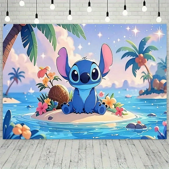Stitch Birthday Happy Wall background, suitable for indoor/outdoor parties, birthdays, home and garden decoration, tropical birthday party decoration, festival decoration, colorful decoration