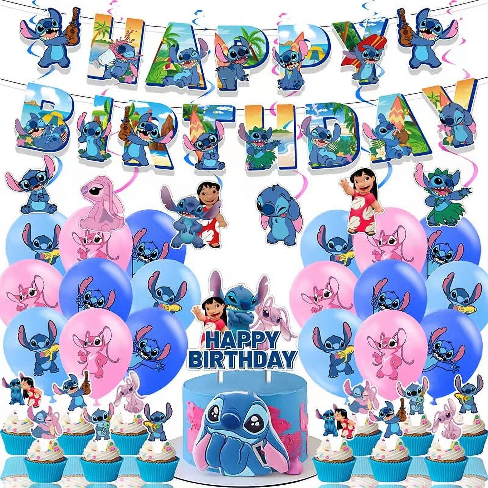 Stitch Birthday Party Decorations, Cartoon Stitch Theme Party Supplies include Banner, Hanging