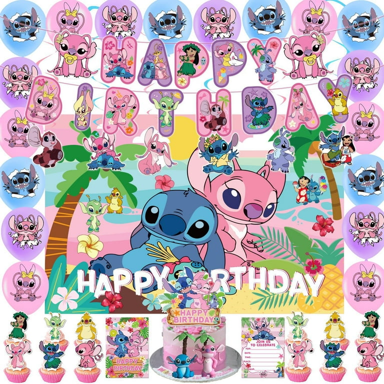 Lilo and Stitch Birthday Decorations Party Supplies Stitch Party Favor  Include Happy Birthday Banner, Cake Topper,Invitations Card,Cupcake