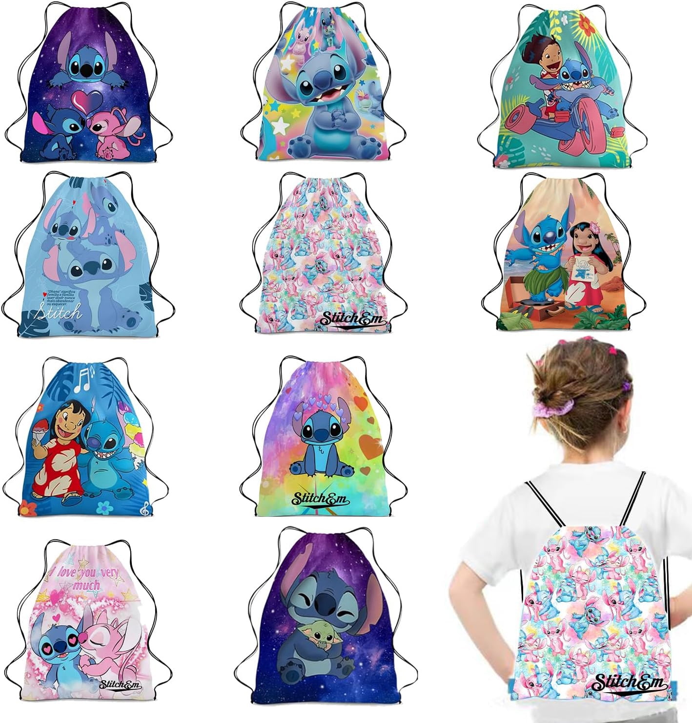 Stitch Birthday Party Favors, 10Pack Lilo and Stitch Drawstring Goodie
