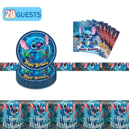 Birthday Party Supplies, Birthday Party Decorations Disposable Dinnerware Set Paper Plate and Napkins Tablecloth Cartoon Themed Party Decorations Set for 20 Guests