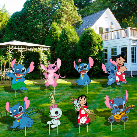 Stitch Birthday Party Supplies Stitch Yard Signs With Stakes - 8pcs Stitch Themed Yard Signs for Stitch Party Decorations, Stitch Birthday Decorations & Stitch Outdoor Decorations Stitch Party Favors