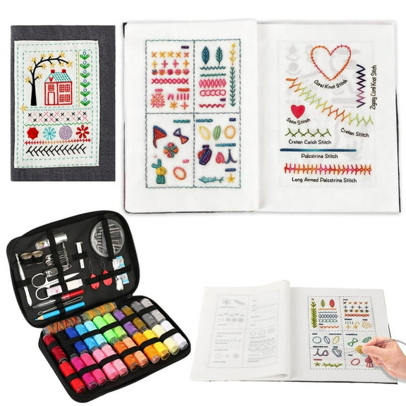 Stitch Book Embroidery, Diy Sewing Books, with Instructional Tutorial Portable 106 Stitch with Complete Toolkit Beginner-Friendly Diy Craft for Cross Stitch & Sewing