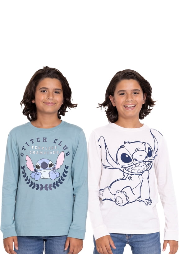 Disney Stitch Boys Graphic Tee with Long Sleeves, 2-Pack, Sizes 4-18