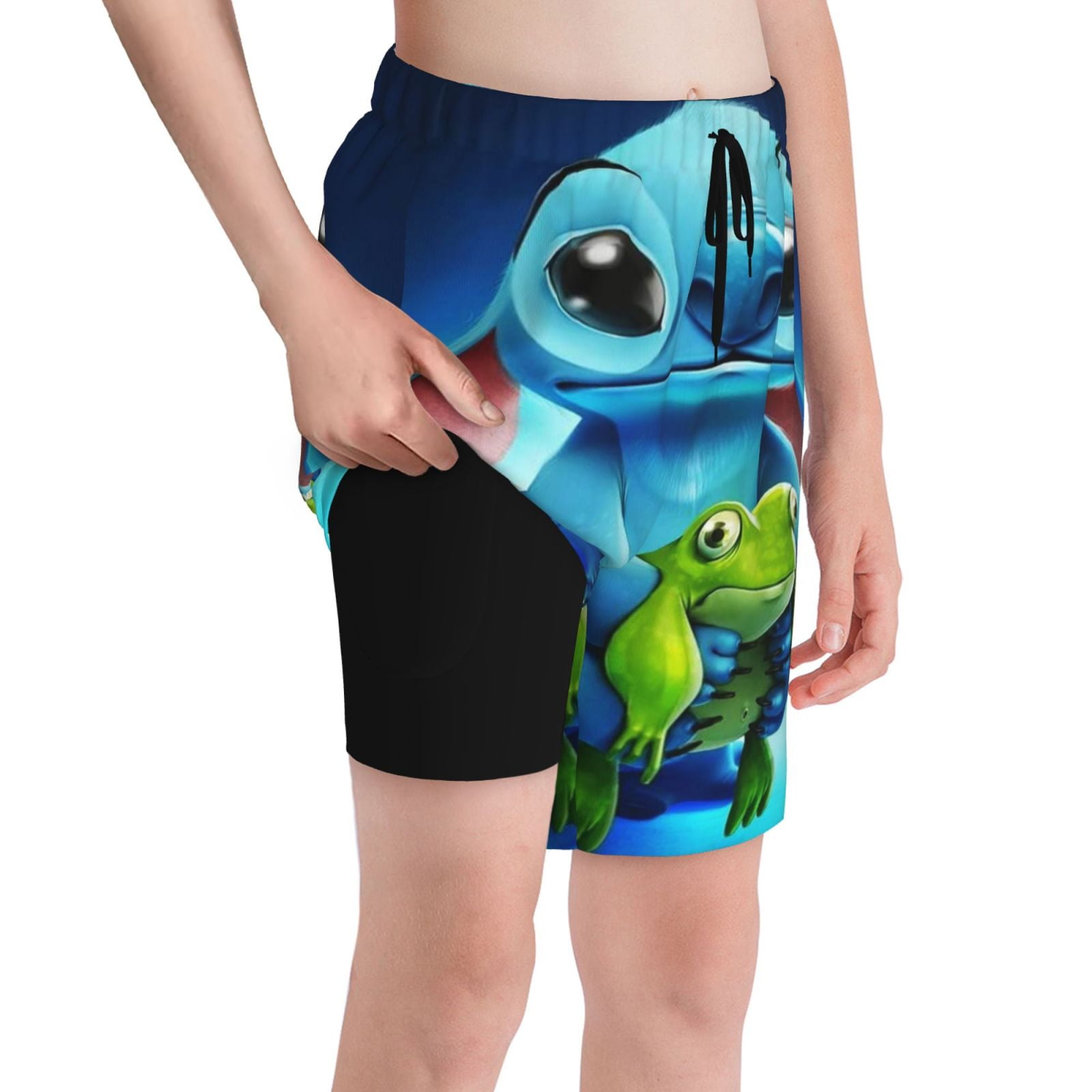 Stitch Boys Swim Trunks Compression Liner Swim Shorts Beach Quick Dry Bathing Suit With Boxer