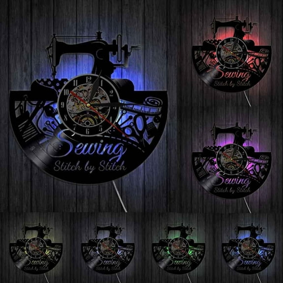 Stitch By Stitch Sewing Quotes Wall Art Vinyl Record Wall Clock Sewing Machine Fashion Wall Decor Vintage Quilting Wall Clock