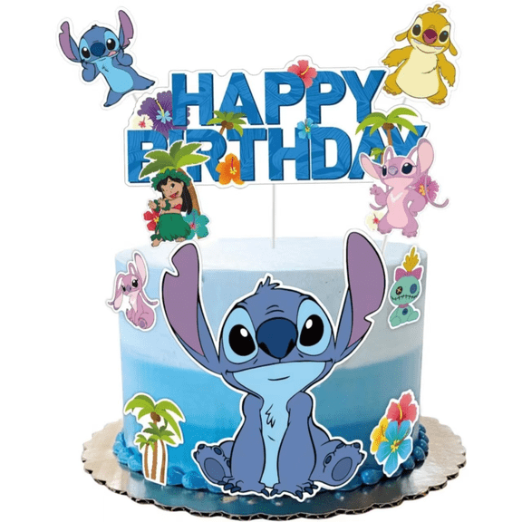 Stitch Cake Topper, 10 Pcs Stitch Cake Toppers, Stitch Big Cake Flags, Suitable for Boys/Girls Kids Stitch Birthday Decoration Supplies