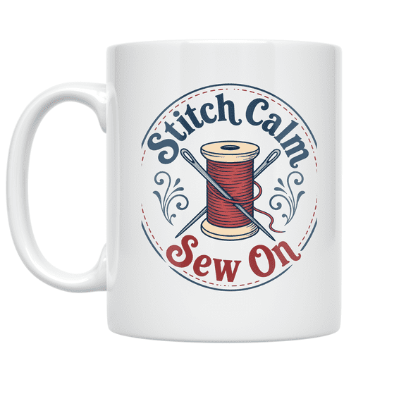 Stitch Calm Sew On - Sewing Project Enthusiast - 11 oz Ceramic Coffee Mug