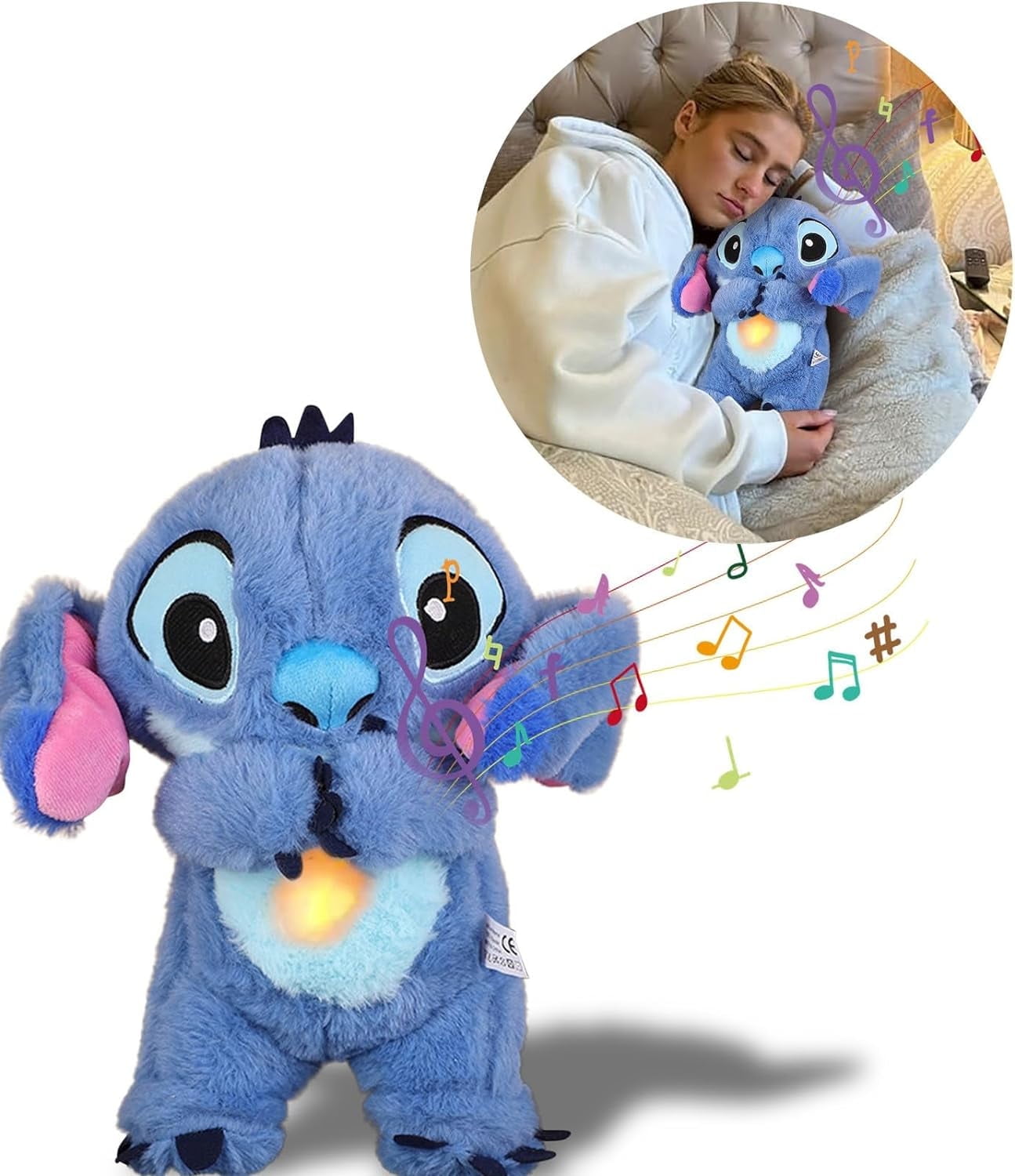 The Stitch Anxiety Relief Stuffed Animals Teddy Bears with Sensory Details Music Lights Rhythmic Breathing Motion