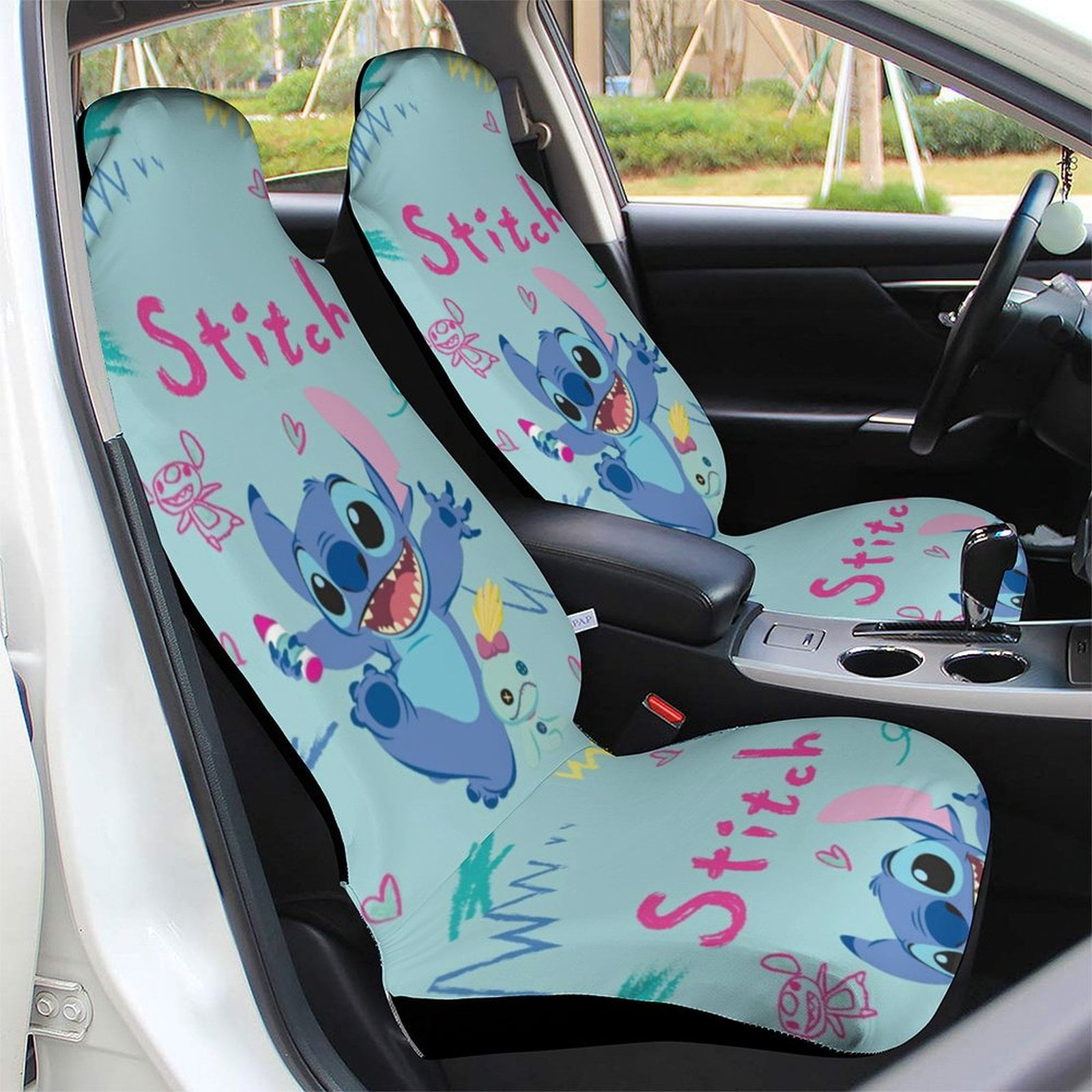 Cartoon Car Front Seat Covers Vehicle Seat Protector Car Mat Covers Fit Most Cars for Pet Lover 2PCS