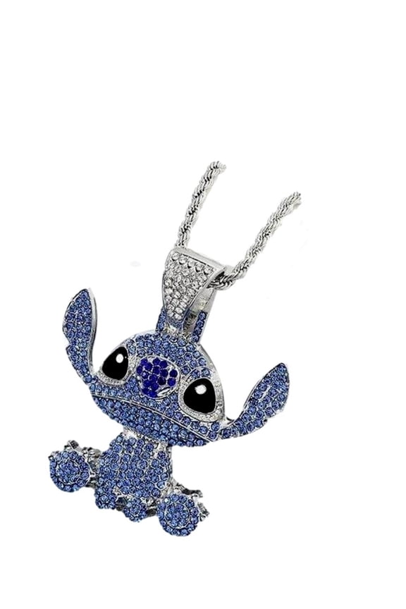 Stitch Cartoon 2 Inch Tall Character Rhinestone Pendant Necklace