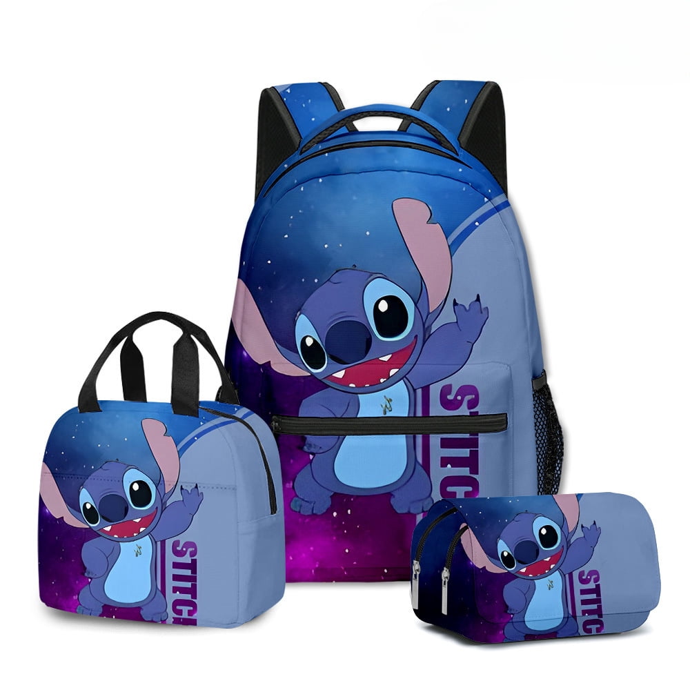 Stitch Cartoon Anime 3 Piece Backpack Lunch Bag & Pencil Case Set ...