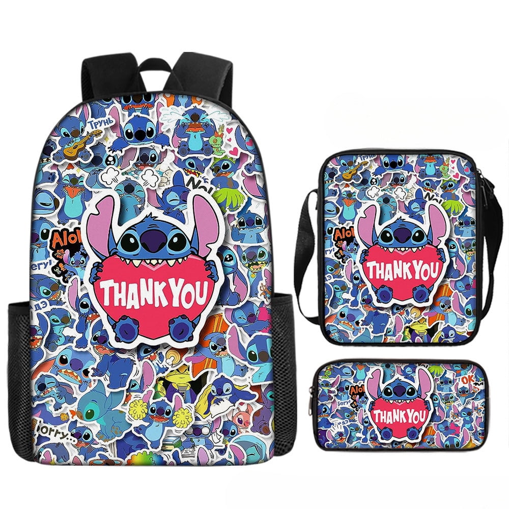 Stitch Cartoon Anime 3 Piece Backpack Lunch Bag & Pencil Case Set ...