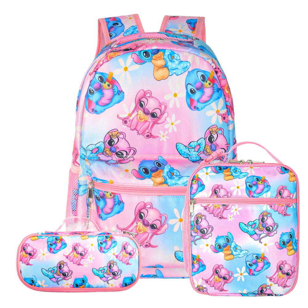 Stitch Cartoon Anime 3 Piece Backpack Lunch Bag & Pencil Case Set ...