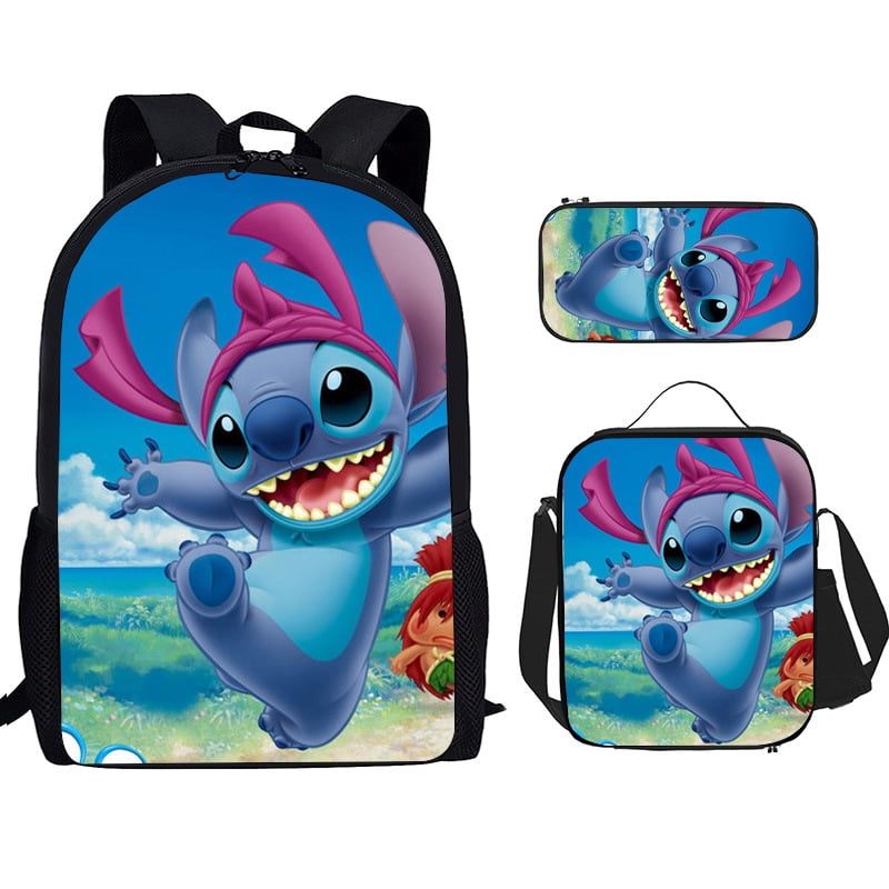 Stitch Cartoon Anime 3 Piece Backpack Lunch Bag & Pencil Case Set ...