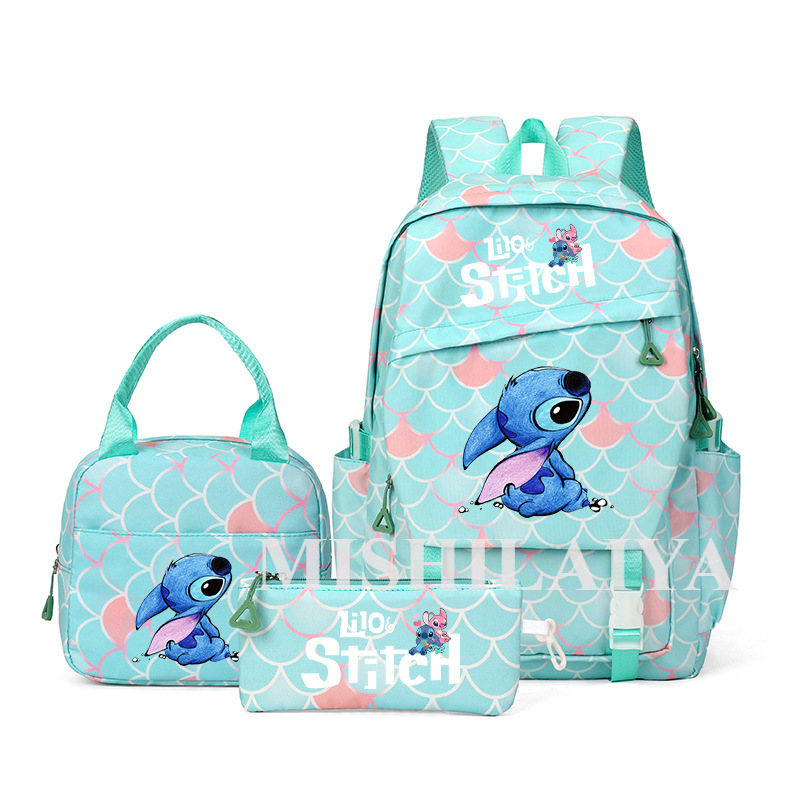Stitch Cartoon Anime 3 Piece Backpack Lunch Bag & Pencil Case Set ...