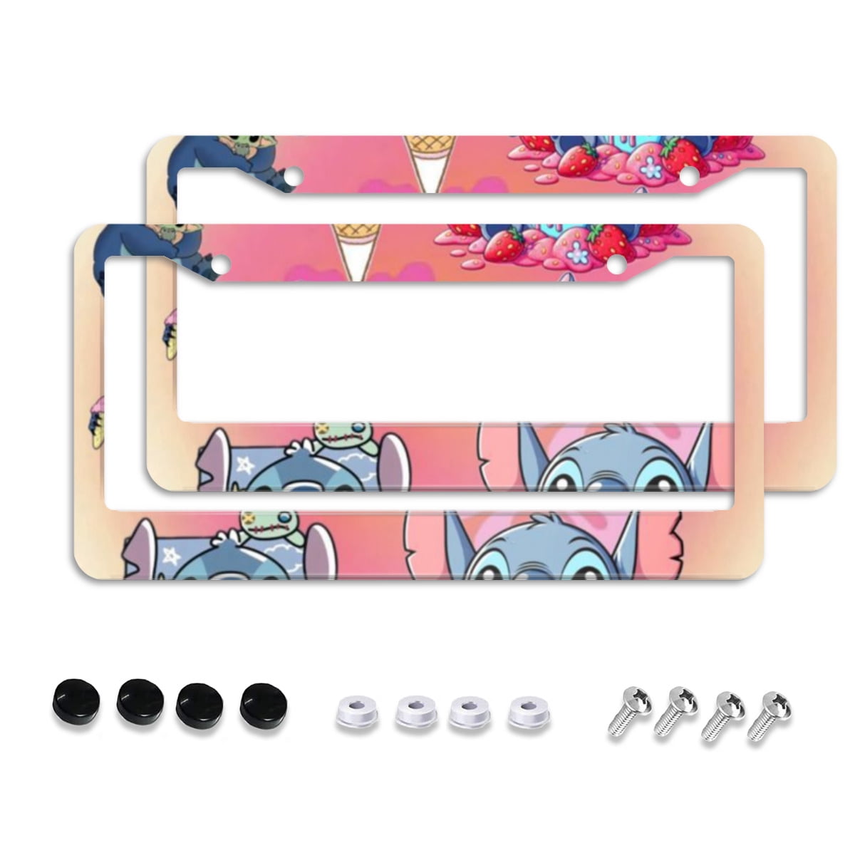 Anime Car License Plate & Frame Set Of 2 - Aluminum Universal Tag & Holder With Screws, Rust-Proof For Car, Truck, Garage Decor