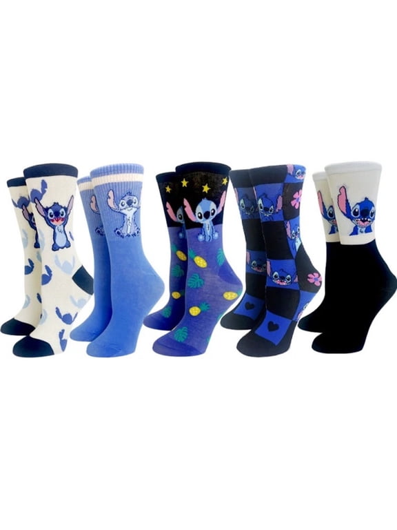 Stitch Cartoon Character Set of 5 Adult Size Crew Socks