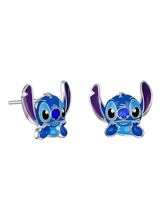 Stitch Cartoon Character With Hands on Face Enamel Metal Stud Earrings