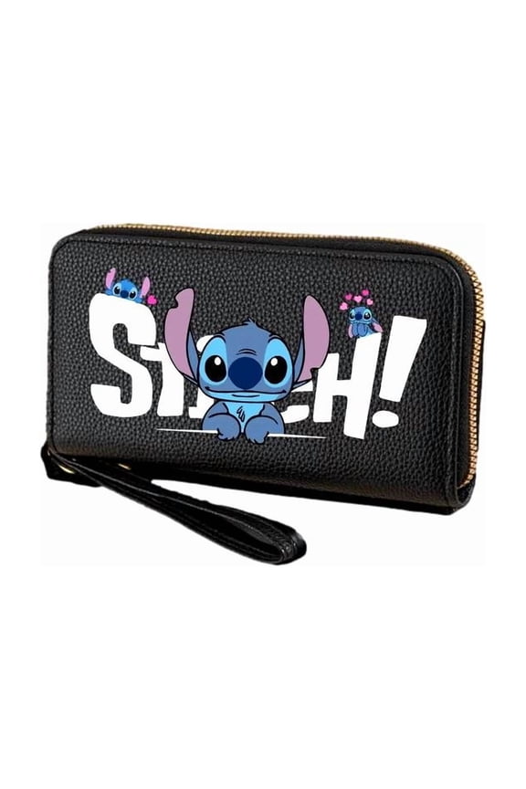Stitch Cartoon Character with Name Zip Around Clutch Wallet